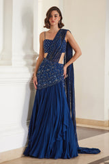 Teal Blue Saree With Bustier