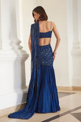 Teal Blue Saree With Bustier