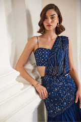 Teal Blue Saree With Bustier