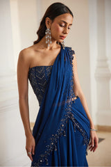 Teal Blue Corset Saree