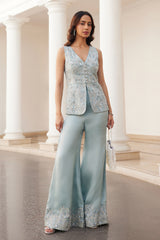 Powder Blue Peplum and Pants Set