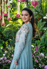SANYA IN MINT GREEN CAPE AND SHARARA SET WITH CUT-OUT BUSTIER