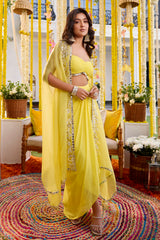 Sunshine Yellow Drape Skirt With Cape Set