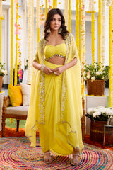 Sunshine Yellow Drape Skirt With Cape Set