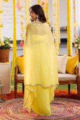 Sunshine Yellow Drape Skirt With Cape Set