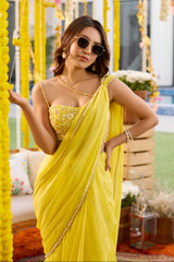 Sunshine Yellow Pre-Draped Saree