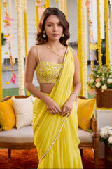 Sunshine Yellow Pre-Draped Saree