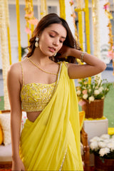 Sunshine Yellow Pre-Draped Saree