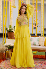 Sunshine Yellow Gathers Peplum With Skirt Set