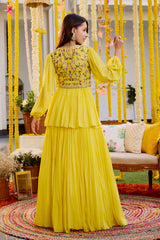 Sunshine Yellow Gathers Peplum With Skirt Set