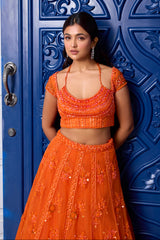 Orange Tonal Embroidered Lehenga Set