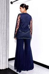 Midnight Blue Tonal Embroidered Kurta and Pants Set