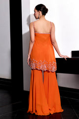 Orange Floral Embroidery Top and Pants Set