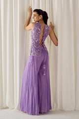 Lavender Fitted Kurta With Sharara Set