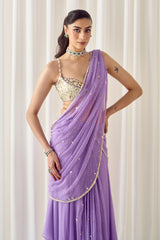 Lavender Pre-Stitched Saree With Blouse