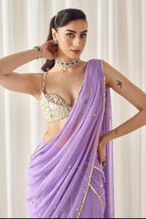 Lavender Pre-Stitched Saree With Blouse