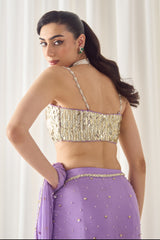Lavender Pre-Stitched Saree With Blouse