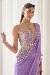 Lavender Pre Stitched Saree With Corset