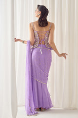 Lavender Pre Stitched Saree With Corset