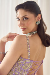Lavender Pre Stitched Saree With Corset