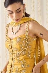 Mustard Peplum and Lehenga Set
