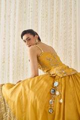 Mustard Peplum and Lehenga Set
