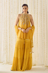 Mustard A-Line Kurta Sharara Set
