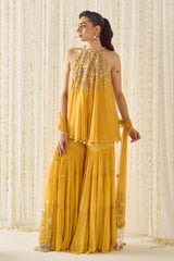 Mustard A-Line Kurta Sharara Set