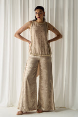Biege Mukaish-Work Co-ord Set