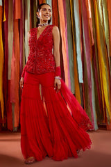 HOT PINK 3D FLOWERS KURTA AND SHARARA SET