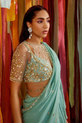 MINT GREEN TIERED RUFFLE SAREE