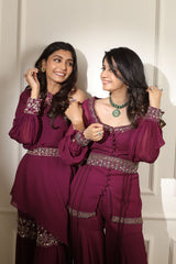 Plum Peplum and Sharara Set