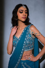 Turquoise Slit Saree