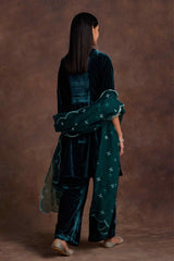 Green Velvet Suit With Pants and Dupatta Set