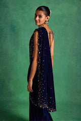 Blue Velvet Slit Saree