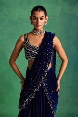 Blue Velvet Slit Saree