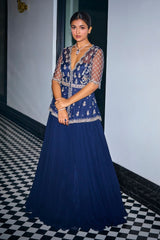 Midnight Blue Peplum Top With Skirt Set