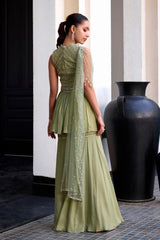 Sage Green Peplum With Drape Set