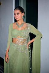 Sage Green Stitched Saree