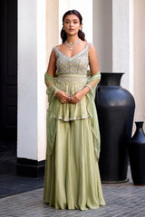 Sage Green Off Shoulder Peplum Set