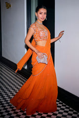 Medha In Our Orange Pre-Draped Saree