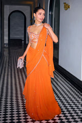 Medha In Our Orange Pre-Draped Saree