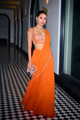 Medha In Our Orange Pre-Draped Saree