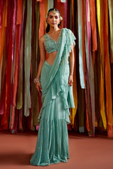 MINT GREEN RUFFLE SAREE