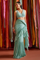 MINT GREEN RUFFLE SAREE