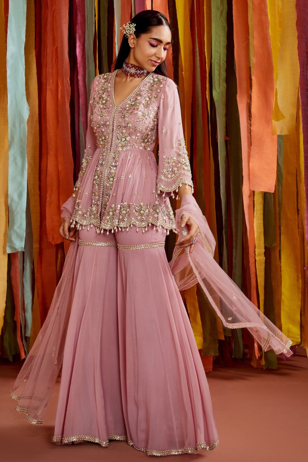 MAUVE PEPLUM AND SHARARA SET