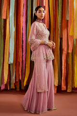 MAUVE PEPLUM AND SHARARA SET