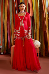 HOT PINK SHORT JACKET AND SHARARA SET