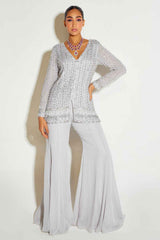 GREY TONAL KURTA AND FLARED PANTS SET