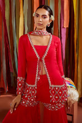 HOT PINK SHORT JACKET AND SHARARA SET